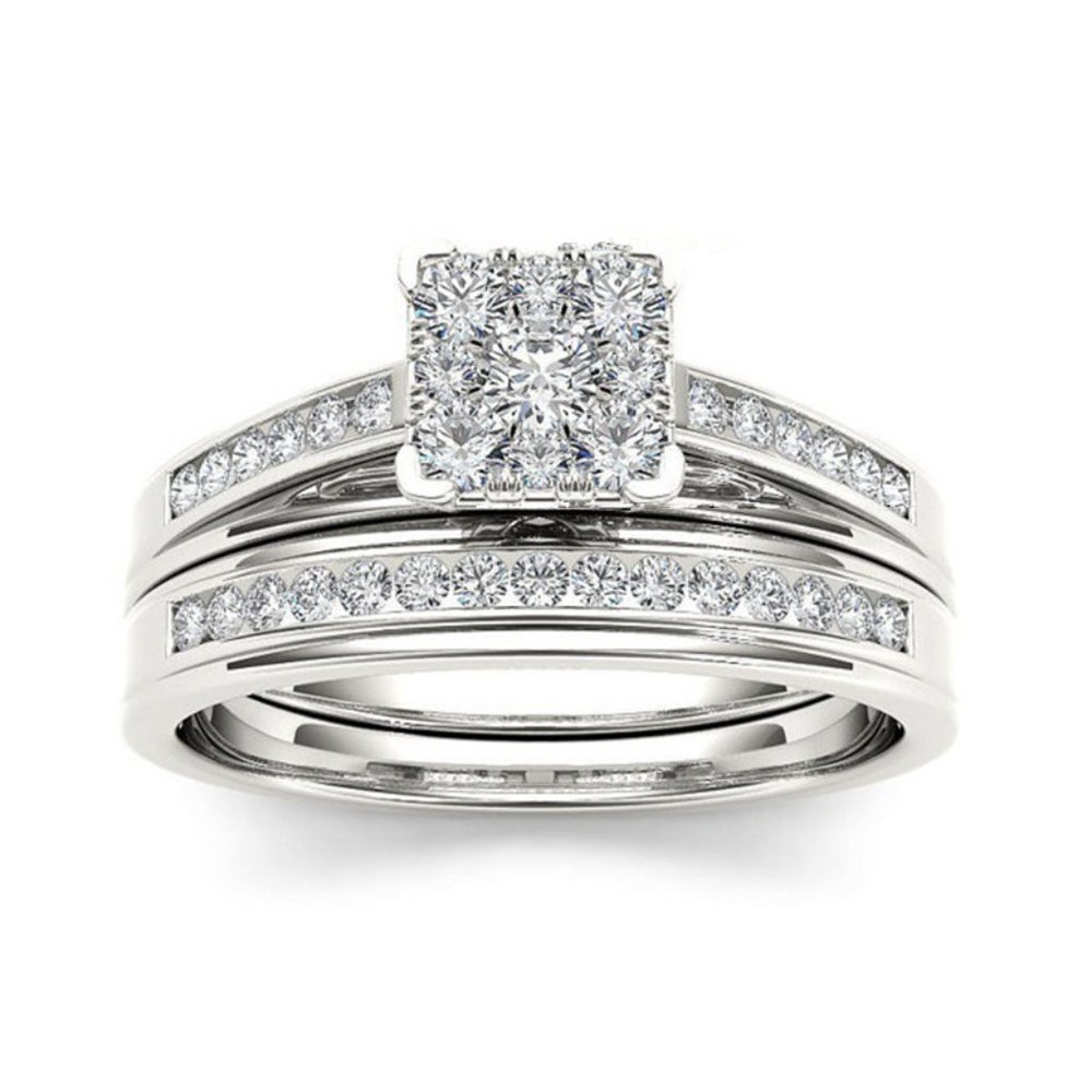 Double Layer Princess Cut Gems Square Zircon Rings For Women, Evgg1256